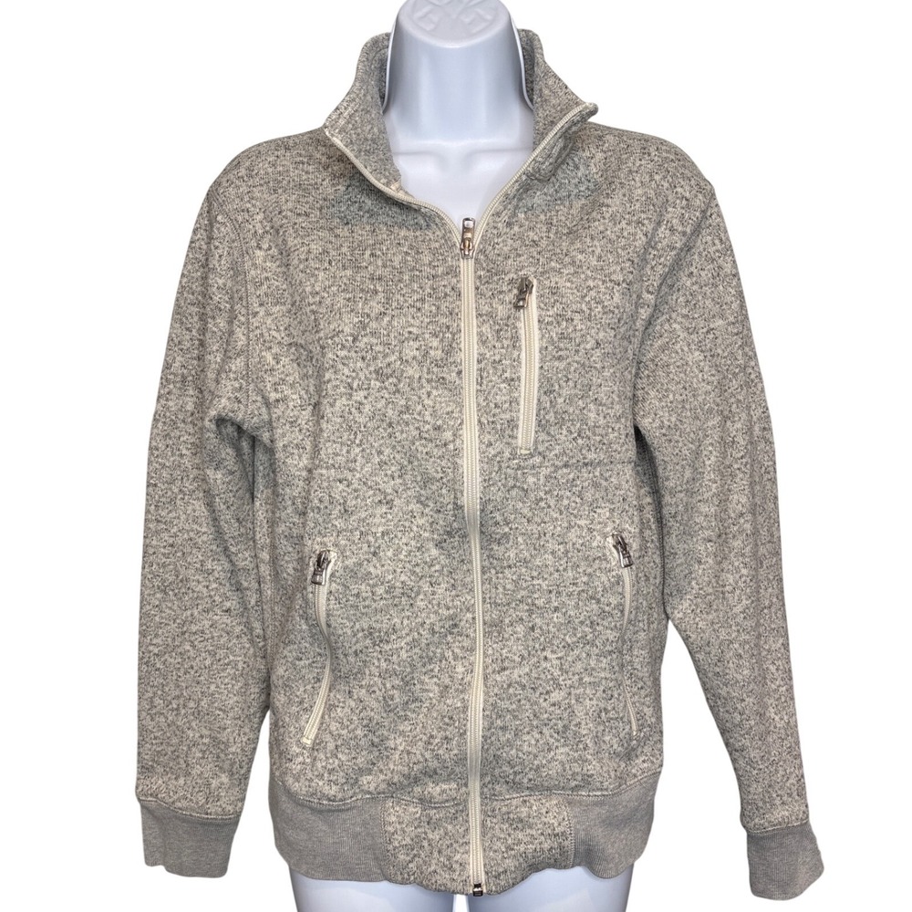 J Crew‎ Womens Gray Heather Full Zip Fleece Sweater Sz S Sporty Classic Preppy